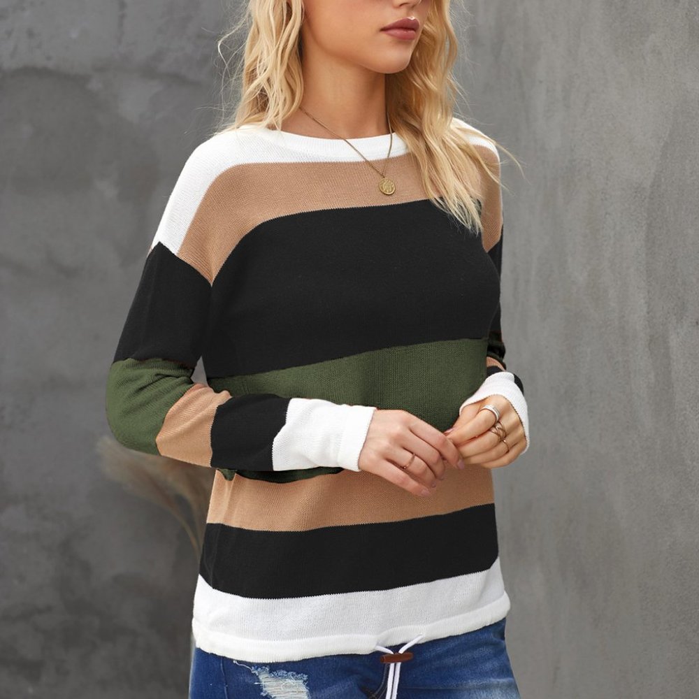 Green Colorblock Knit Sweater - Picture 3 of 10